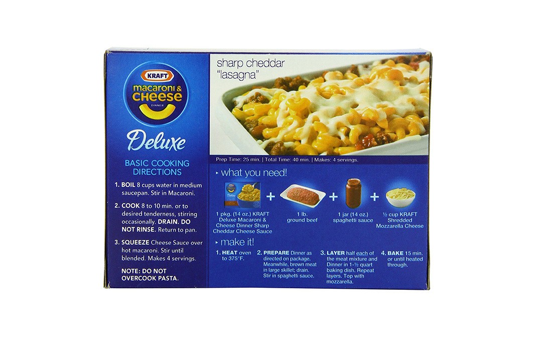 Kraft Macaroni & Cheese Dinner, Deluxe Sharp Cheddar Cheese Sauce   Box  397 grams
